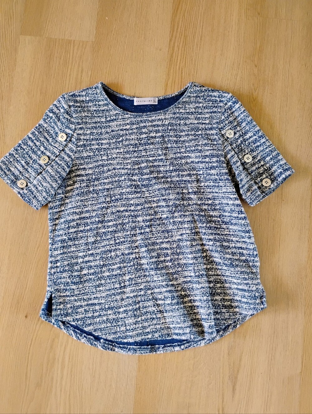 Heathered Blue Short Sleeve Top with Button Detail
